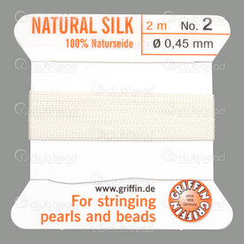 1001-0127 - Griffin Silk Thread With Needle attached Size 02 0.45mm White 2m Germany 1001-0127,Silk,Thread,With Needle attached,Size 02,0.45mm,White,2m,Germany,Griffin,montreal, quebec, canada, beads, wholesale