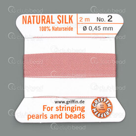 1001-0131 - Griffin Silk Thread With Needle attached Size 02 0.45mm Dark Pink 2m Germany 1001-0131,Threads and Cords,Silk,Thread,With Needle attached,Size 02,0.45mm,Pink,Dark,2m,Germany,Griffin,montreal, quebec, canada, beads, wholesale