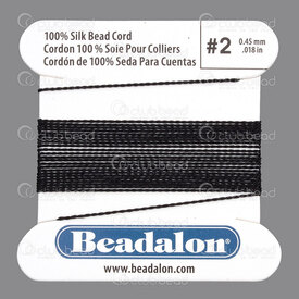 1001-0215 - Beadalon Silk Thread With Needle attached Size 02 0.45mm Black 2m 1001-0215,aiguille,Silk,Thread,With Needle attached,Size 02,0.45mm,Black,2m,China,Beadalon,montreal, quebec, canada, beads, wholesale