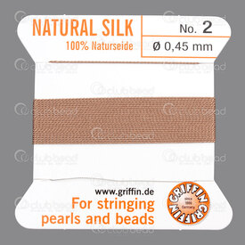 1001-0219 - Griffin Silk Thread With Needle attached Size 02 0.45mm Dark Beige 2m Germany 1001-0219,Silk,Thread,With Needle attached,Size 02,0.45mm,Beige,Dark,2m,Germany,Griffin,montreal, quebec, canada, beads, wholesale