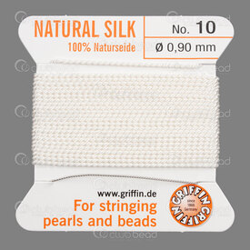 1001-0327 - Griffin Silk Thread With Needle attached Size 10 0.90mm White 2m Germany 1001-0327,Silk,Silk,Thread,With Needle attached,Size 10,0.90mm,White,2m,Germany,Griffin,montreal, quebec, canada, beads, wholesale