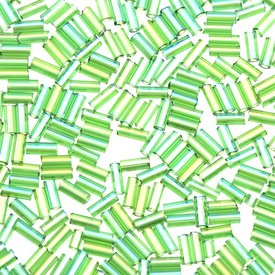 M-1002-167 - Bead Seed Bead Bugle #2 Rainbow Green Transparent 500gr M-1002-167,Bead,Seed Bead,Glass,#2,Cylinder,Bugle,Green,Green,Rainbow,Transparent,China,500gr,montreal, quebec, canada, beads, wholesale
