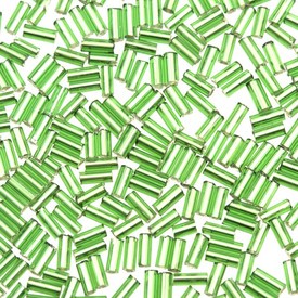 *M-1002-27 - Bead Seed Bead Bugle #2 Green Silver Lined 500gr *M-1002-27,Beads,Seed beads,Chinese,Bead,Seed Bead,Glass,#2,Cylinder,Bugle,Green,Green,Silver Lined,China,500gr,montreal, quebec, canada, beads, wholesale
