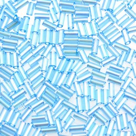 M-1003-163 - Seed Bead Bugle #3 Rainbow Aquamarine Transparent 500gr M-1003-163,Weaving,Seed beads,Bead,Seed Bead,Glass,#3,Cylinder,Bugle,Blue,Aquamarine,Rainbow,Transparent,China,500gr,montreal, quebec, canada, beads, wholesale