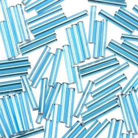 M-1005-23B - Seed Bead Bugle #5 Aquamarine Silver Lined 500gr M-1005-23B,Bead,Seed Bead,Glass,#5,Cylinder,Bugle,Blue,Aquamarine,Silver Lined,China,500gr,montreal, quebec, canada, beads, wholesale