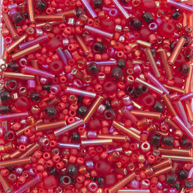 *1099-0000-05 - Glass Bead Seed Bead Assorted Shapes Assorted Size Red Mix 1 Box (app. 100 gr.) *1099-0000-05,montreal, quebec, canada, beads, wholesale