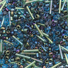 *1099-0000-23 - Glass Bead Seed Bead Assorted Shapes Assorted Size Greenish Blue Mix 1 Box (app. 100 gr.) *1099-0000-23,montreal, quebec, canada, beads, wholesale