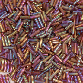 1101-6201-11 - Glass Seed Bead Bugle #2 6mm Purple-Green Iris 90gr Bag 1101-6201-11,mÃ,montreal, quebec, canada, beads, wholesale