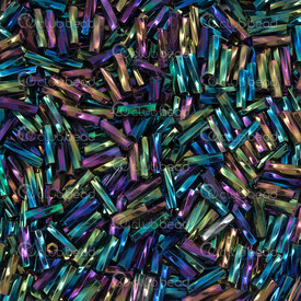 1101-6202-05 - Glass Seed Bead Twisted Bugle #2 6mm Green-Purple Iris 90gr Bag 1101-6202-05,Weaving,Seed beads,Bugles,montreal, quebec, canada, beads, wholesale
