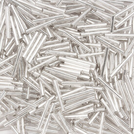 1101-6501-01 - Glass Seed Bead Bugle #5 12mm Crystal Silver Lined 90gr Bag 1101-6501-01,Seed Bead Bugle,montreal, quebec, canada, beads, wholesale
