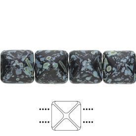 1101-7201-05 - Glass Bead Square Pyramid Stud 12MM Picasso Jet 2 Holes 12pcs String Preciosa Czech Republic PYR1223980-86800 1101-7201-05,montreal, quebec, canada, beads, wholesale