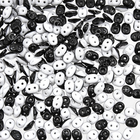 1101-7850-25 - Glass Bead Seed Bead Superduo Duets Preciosa 2.5x5mm Opaque Black/White Luster 2 Holes App. 24g Czech Republic DU0503849 1101-7850-25,Bead,Seed Bead,Glass,Glass,2.5X5MM,Superduo,Duets,Black/White,Opaque,Luster,2 Holes,Czech Republic,Preciosa,App. 24g,montreal, quebec, canada, beads, wholesale