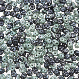 1101-7850-29 - Glass Bead Seed Bead Superduo Duets Preciosa 2.5x5mm Black/White Green Luster 2 Holes App. 24g Czech Republic DU0503849-14459 1101-7850-29,Beads,Bead,Seed Bead,Glass,Glass,2.5X5MM,Superduo,Duets,Black/White Green,Luster,2 Holes,Czech Republic,Preciosa,App. 24g,montreal, quebec, canada, beads, wholesale