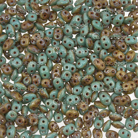 1101-7850-33 - Glass Bead Seed Bead Superduo Duets Preciosa 2.5x5mm Opaque Ivory/Picasso Turquoise 2 Holes App. 24g Czech Republic DU0563132-86805 1101-7850-33,Beads,Bead,Seed Bead,Glass,Glass,2.5X5MM,Superduo,Duets,Ivory/Picasso Turquoise,Opaque,2 Holes,Czech Republic,Preciosa,App. 24g,montreal, quebec, canada, beads, wholesale