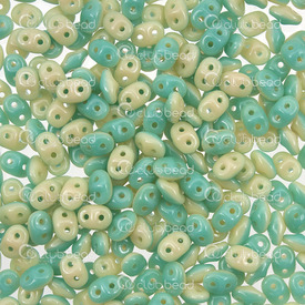 1101-7850-35 - Glass Bead Seed Bead Superduo Duets Preciosa 2.5x5mm Opaque Green Turquoise/Ivory 2 Holes App. 24g Czech Republic DU0563132 1101-7850-35,Beads,Bead,Seed Bead,Glass,Glass,2.5X5MM,Superduo,Duets,Green Turquoise/Ivory,Opaque,2 Holes,Czech Republic,Preciosa,App. 24g,montreal, quebec, canada, beads, wholesale