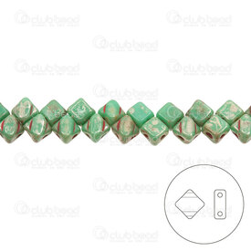1101-8030-05 - Glass Bead Silky Square 5mm Green Turquoise Picasso 2 Holes 2 String of 40 pcs SQ205-63103-43400 Czech Republic 1101-8030-05,Beads,Seed beads,Silky,montreal, quebec, canada, beads, wholesale