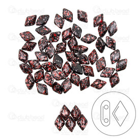 1101-8040-17 - Glass Bead Seed Bead Gem Duo 8x5mm Jet-Red Pink Confetti 2 Holes App. 8g Matubo Czech Republic GD8523980-24401 1101-8040-17,Beads,Glass,montreal, quebec, canada, beads, wholesale
