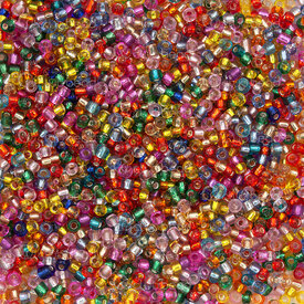 1101-9001-02MIX1 - Bille Perle de Rocaille 10/0 (2mm) Couleur Mix Centre Argente 90gr (approx. 6000pcs) 1 Sac 1101-9001-02MIX1,glass beads,montreal, quebec, canada, beads, wholesale