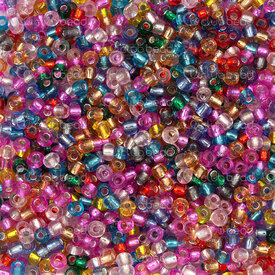 1101-9001-03MIX1 - Bille Perle de Rocaille 8/0 (3mm) Couleur Mix Centre Argente 90gr (approx. 2000pcs) 1 Sac 1101-9001-03MIX1,seed beads,montreal, quebec, canada, beads, wholesale
