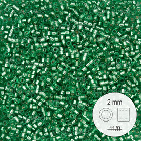 1101-9023 - Glass Delica Seed Bead Stellaris 2mm Green Silver Lined Dyed 22gr 1101-9023,Stellaris vert,montreal, quebec, canada, beads, wholesale