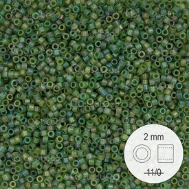 1101-9077 - Delica de Verre Perle de Rocaille 2mm Stellaris Kaki AB Transparent Mat 22gr 1101-9077,Kaki,montreal, quebec, canada, beads, wholesale