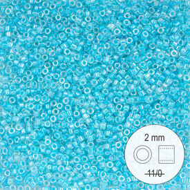 1101-9975 - Delica de Verre Perle de Rocaille 2mm Stellaris Cristal AB Centre Aqua Pale 22g 1101-9975,Tissage,montreal, quebec, canada, beads, wholesale