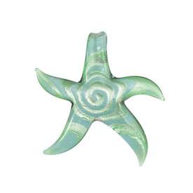 *1102-1251-03 - Glass Pendant Lampwork Starfish App. 60MM Green Silver Foil 1pc *1102-1251-03,Pendants,Glass,Starfish,Pendant,Lampwork,Glass,Glass,App. 60MM,Star,Starfish,Green,Green,Silver Foil,China,montreal, quebec, canada, beads, wholesale