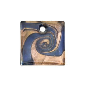 *1102-1256-03 - Pendentif de Verre Travaillé au Chalumeau Carré Plat 40MM Saphire Feuille Dorée 1pc *1102-1256-03,Dollar Bead - Verre,montreal, quebec, canada, beads, wholesale