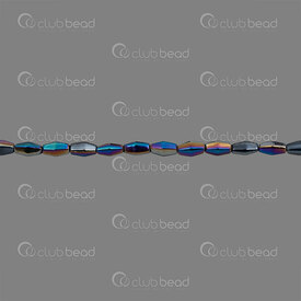 1102-3815-0813AB - Glass Bead Facetted Rice 4x8mm Jet AB 0.8mm hole 12" String (approx.35pcs) 1102-3815-0813AB,Beads,Glass,Pressed,montreal, quebec, canada, beads, wholesale