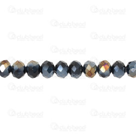 1102-3874-13AB - Glass Pressed Bead Oval Faceted 6x8mm Jet AB 17.5\" String (app72pcs) 1102-3874-13AB,Bille verre ab,montreal, quebec, canada, beads, wholesale