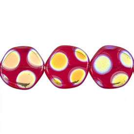 *1102-4901-09 - Glass Bead Free Form Round 19MM Light Siam Big Dots AB 10pcs String Czech Republic *1102-4901-09,Dollar Bead - Glass,Bead,Glass,Glass,19MM,Free Form,Free Form,Round,Red,Siam,Light,Big Dots AB,Czech Republic,Dollar Bead,montreal, quebec, canada, beads, wholesale