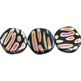 *1102-4903-03 - Glass Bead Free Form Round 19MM Black Stripped Marea 10pcs String Czech Republic *1102-4903-03,Bead,Glass,Glass,19MM,Free Form,Free Form,Round,Mix,Black,Stripped Marea,Czech Republic,Dollar Bead,10pcs String,montreal, quebec, canada, beads, wholesale