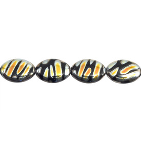 *1102-4923-03 - Glass Bead Oval 11X16MM Black Stripped Marea 12pcs String Czech Republic *1102-4923-03,Bead,Glass,Glass,11X16MM,Oval,Mix,Black,Stripped Marea,Czech Republic,Dollar Bead,12pcs String,montreal, quebec, canada, beads, wholesale