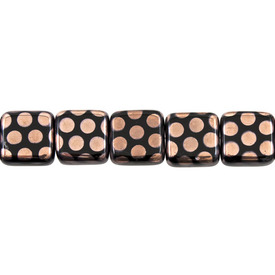 *1102-4940-05 - Glass Bead Square 13MM Black Small Dots Copper 15pcs String Czech Republic *1102-4940-05,Bead,Glass,Glass,13mm,Square,Square,Mix,Black,Small Dots Copper,Czech Republic,Dollar Bead,15pcs String,montreal, quebec, canada, beads, wholesale