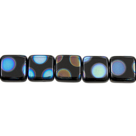 *1102-4941-01 - Glass Bead Square 13MM Black Big Dots AB 15pcs String Czech Republic *1102-4941-01,Bead,Glass,Glass,13mm,Square,Square,Mix,Black,Big Dots AB,Czech Republic,Dollar Bead,15pcs String,montreal, quebec, canada, beads, wholesale