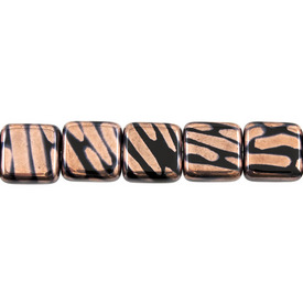 *1102-4943-05 - Glass Bead Square 13MM Black Stripped Copper 15pcs String Czech Republic *1102-4943-05,Bead,Glass,Glass,13mm,Square,Square,Mix,Black,Stripped Copper,Czech Republic,Dollar Bead,15pcs String,montreal, quebec, canada, beads, wholesale