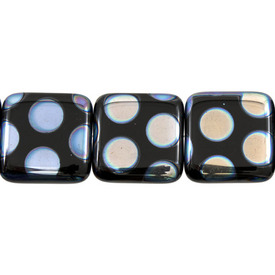 *1102-4961-01 - Glass Bead Square 21MM Black Big Dots AB 10pcs String Czech Republic *1102-4961-01,Bead,Glass,Glass,21mm,Square,Square,Mix,Black,Big Dots AB,Czech Republic,Dollar Bead,10pcs String,montreal, quebec, canada, beads, wholesale