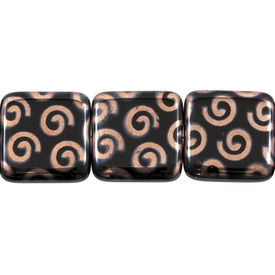 *1102-4964-05 - Glass Bead Square 21MM Black Spiraled Copper 10pcs String Czech Republic *1102-4964-05,Bead,Glass,Glass,21mm,Square,Square,Mix,Black,Spiraled Copper,Czech Republic,Dollar Bead,10pcs String,montreal, quebec, canada, beads, wholesale