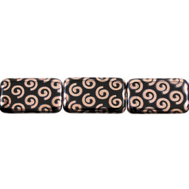 *1102-4974-05 - Glass Bead Rectangle 20X35MM Black Spiraled Copper 6pcs Strings Czech Republic *1102-4974-05,Beads,Glass,Metallic effect,Bead,Glass,Glass,20X35MM,Rectangle,Mix,Black,Spiraled Copper,Czech Republic,Dollar Bead,6pcs Strings,montreal, quebec, canada, beads, wholesale