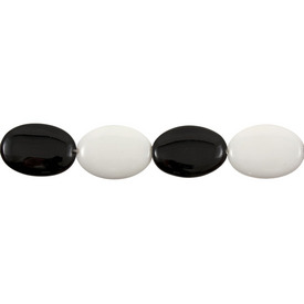 *1102-5903 - Glass Bead Oval 12X18MM Black and White Mix 16'' String *1102-5903,Beads,Glass,Others,montreal, quebec, canada, beads, wholesale