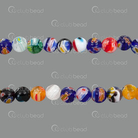 1102-6215-08MIX1 - Glass Bead Round 8mm Millefiori Mix Color 1mm hole 15.5" String (approx. 45pcs) 1102-6215-08MIX1,mill,montreal, quebec, canada, beads, wholesale
