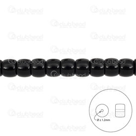 1102-6220-0913 - Glass Bead Cylinder 6x8.5mm Black 1.2mm hole 15.5in String (approx. 55pcs) 1102-6220-0913,Bille verre noir,montreal, quebec, canada, beads, wholesale