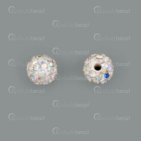 1102-6450-0601-H01AB - Shamballa Bead Round 6mm AB stone Half Pierced White font 10pcs 1102-6450-0601-H01AB,shamballa,montreal, quebec, canada, beads, wholesale