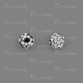 1102-6450-0613-H01 - Shamballa Bead Round 6mm Crystal stone Jet font Half Pierced 10pcs 1102-6450-0613-H01,Beads,Shamballa,montreal, quebec, canada, beads, wholesale