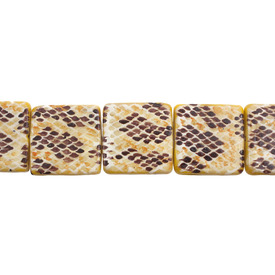 *1102-6601-03 - Glass Bead Square Hand Painted 24MM Anaconda 6pcs Strings India *1102-6601-03,Beads,Glass,Animal pattern,Bead,Glass,Glass,24MM,Square,Square,Hand Painted,Anaconda,India,Dollar Bead,6pcs Strings,montreal, quebec, canada, beads, wholesale