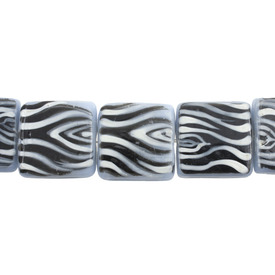 *1102-6601-05 - Glass Bead Square Hand Painted 24MM Zebra 6pcs Strings India *1102-6601-05,Dollar Bead - Glass,Bead,Glass,Glass,24MM,Square,Square,Hand Painted,Zebra,India,Dollar Bead,6pcs Strings,montreal, quebec, canada, beads, wholesale