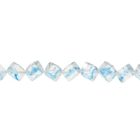 *1102-9200-009 - Glass Bead Cube 8MM Clear/Aquamarine App. 12'' String *1102-9200-009,cube verre,montreal, quebec, canada, beads, wholesale