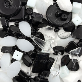 1102-9996-03 - Glass Bead Assortment Black and White Color Assorted Shape-Size 1bag (approx. 150gr) 1102-9996-03,Beads,Glass,montreal, quebec, canada, beads, wholesale