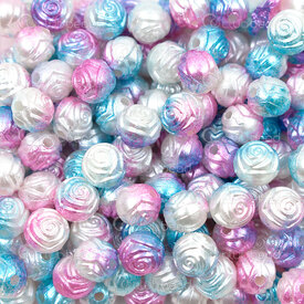 1103-0426-0805 - Bille Acrylique Rose 8mm Bleu-Rose Perle base Blanc Trou 1.5mm 1 sac 100gr (approx.300pcs) 1103-0426-0805,Billes roses 11,montreal, quebec, canada, beads, wholesale