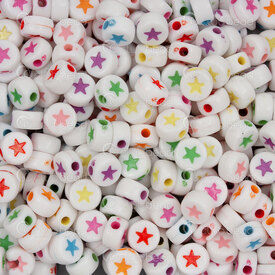 1103-0455 - Acrylic Bead Rondelle Star 7x3.5mm Multicolored Star on White Base 1.5mm Hole 100gr 1 bag 1103-0455,Beads,Plastic,Acrylic,montreal, quebec, canada, beads, wholesale